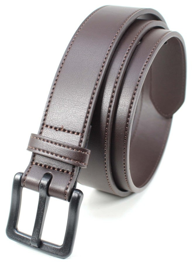 BC Belts Mens Metal Free Leather Belt with Stitched Edge and Plastic Buckle- Hypoallergenic No Nickel and TSA Approved (Brown-M) - Image 1